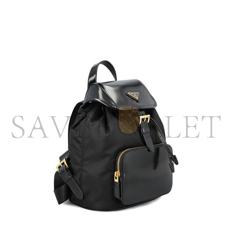 PRADA MEDIUM RE-NYLON AND BRUSHED LEATHER BACKPACK BLACK 1BZ074 (25*20.5*11.5cm)